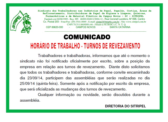 Horário de Trabalho - Turnos de Revezamento