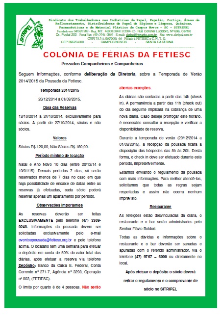 Colônia de Férias Fetiesc