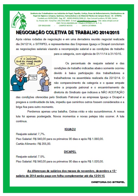 Negociação Coletiva de Trabalho 2014/2015