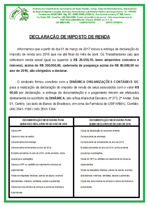 DECLARAÇÃO DE IR 2017.