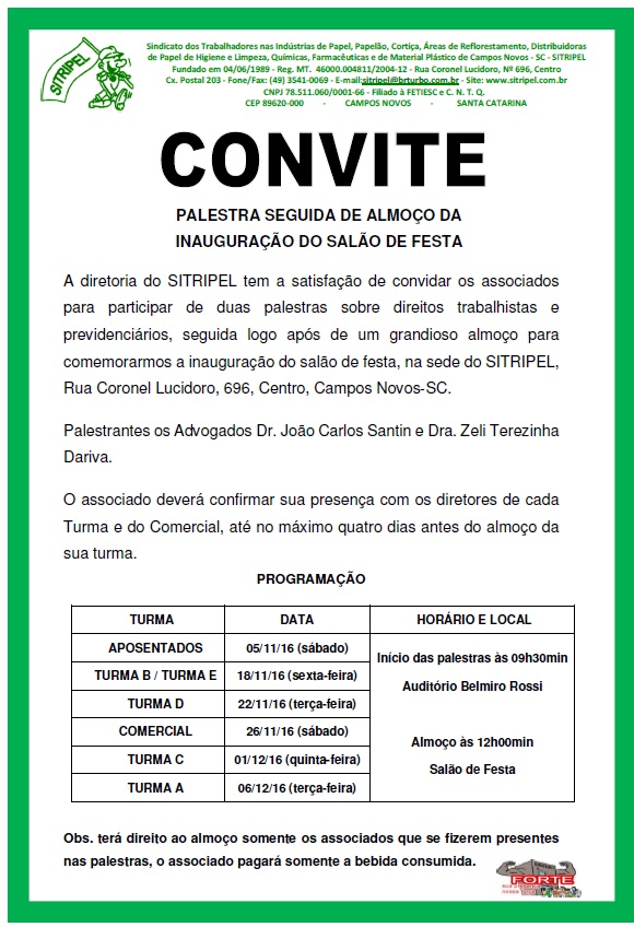 CONVITE AOS ASSOCIADOS