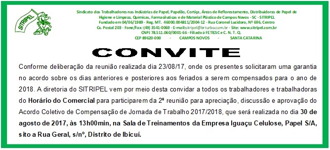 REUNIÃO PARA APRECIAÇÃO, DISCUSSÃO E APROVAÇÃO DO ACORDO COLETIVO DE COMPENSAÇÃO DE JORNADA DE TRABALHO 2017/2018