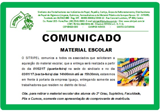 ENTREGA DO MATERIAL ESCOLAR